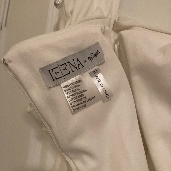 Mac Duggal One Shoulder Off the Shoulder Ivory White Gown Long Sleeves w/ Train - Picture 8 of 11